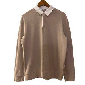 Zara Pure Cotton Knit Collared Polo Sweater Buttoned Tan/Cream Women’s XL